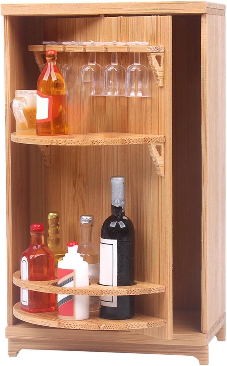 Miniatuur Wijnset - Poppenhuis Meubels - Kamer Decoratie - Te Openen Deur - 14 x 8 x 5 cm