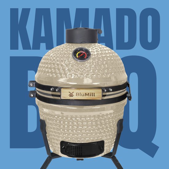 BluMill Kamado BBQ Egg - Kamado 13 Inch - Houtskoolbarbecues - Beige - Ø 27 cm - Houtskoolbarbecue Met Thermometer van BluMill — afbeelding 3