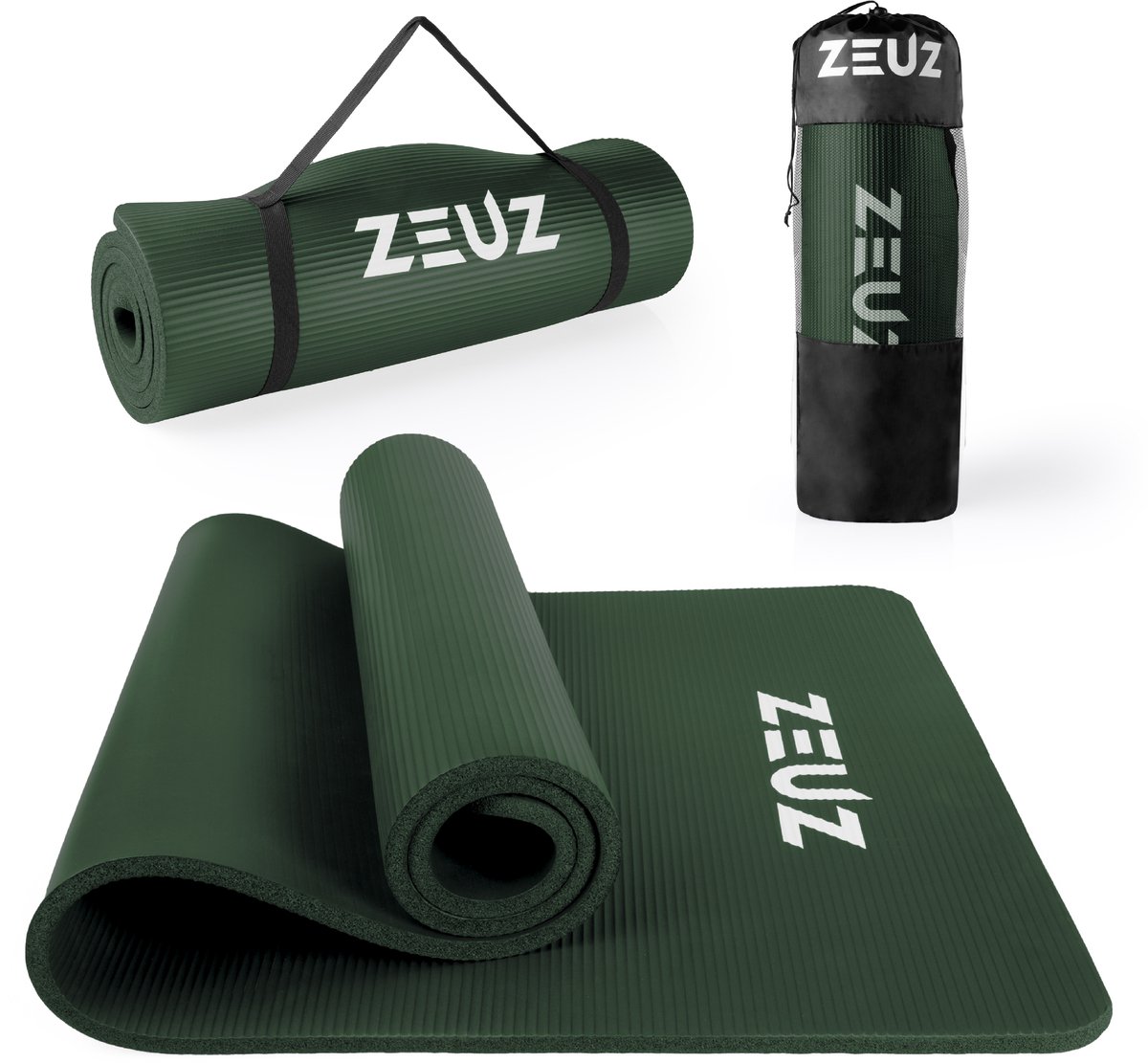 ZEUZ Yoga Sport Mat 180 x 60 x 1,5 CM voor Fitness & CrossFit – Yogamat, Fitnessmat, Sportmat & NBR Fitnessmat Incl. Draagtas - Legergroen