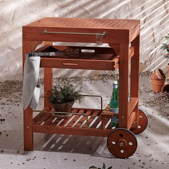 Serveerwagen Tindra - geschikt voor outdoor gebruik - voor keuken en tuin -  eucalyptushout | bol.com