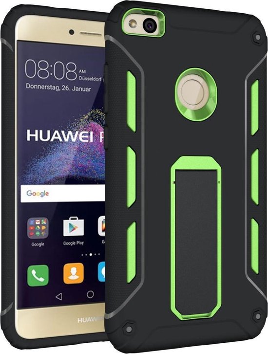 Huawei P8 Lite 2017 / Honor 8 Lite Hoesje Kickstand Hardcase + TPU Telefoon  Cover - Groen | bol
