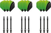 Dragon darts - 3 sets - XS100 Curve - Groen - Darts flights - plus 3 sets - aluminium - darts shafts - zwart - medium