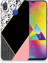 Geschikt voor Samsung Galaxy M20 Uniek TPU Hoesje Black Pink Shapes