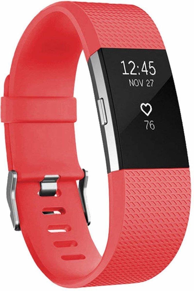 KELERINO. Siliconen polsbandje voor Fitbit Charge 2 Oranje Rood - Small