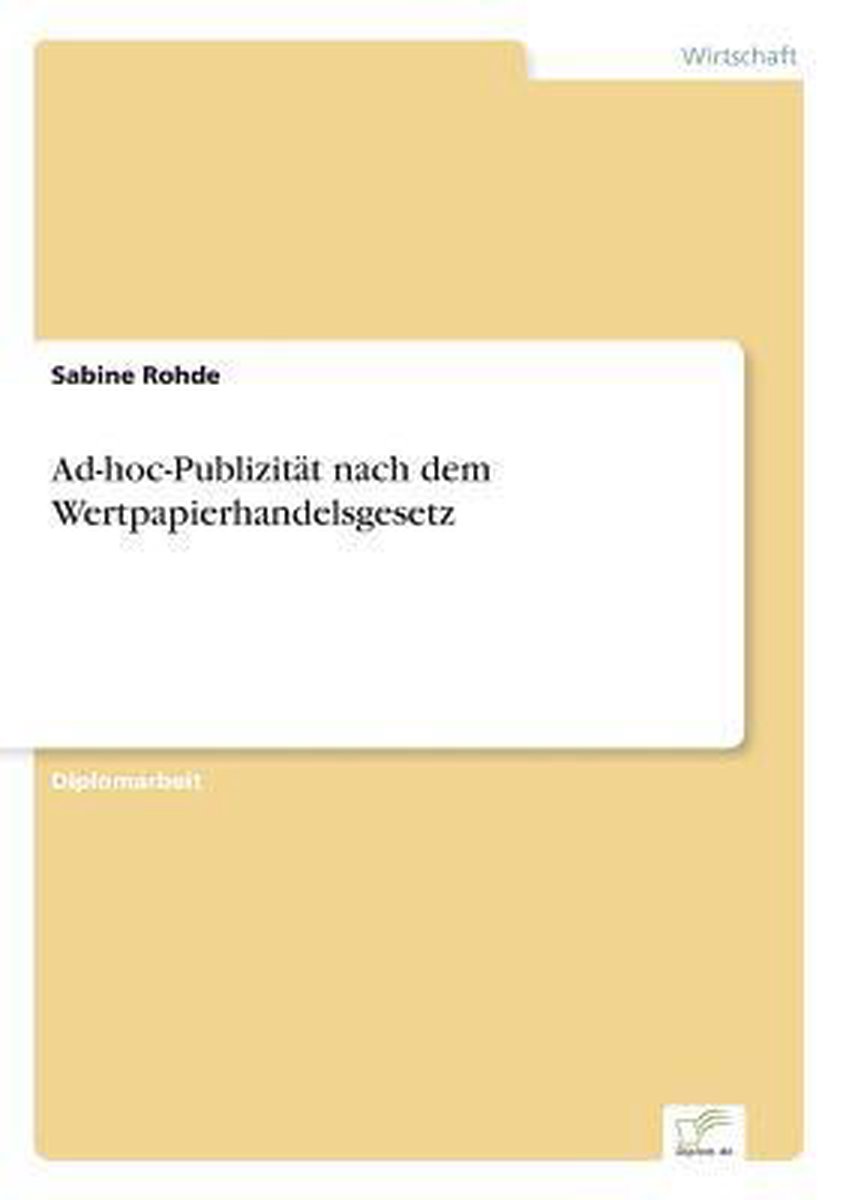 Bol Com Ad Hoc Publizitat Nach Dem Wertpapierhandelsgesetz 9783838607481 Sabine Rohde Boeken