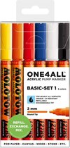 Molotow acryl stiften set - ONE4ALL 2 mm Basis Set 1 - 6 kleuren