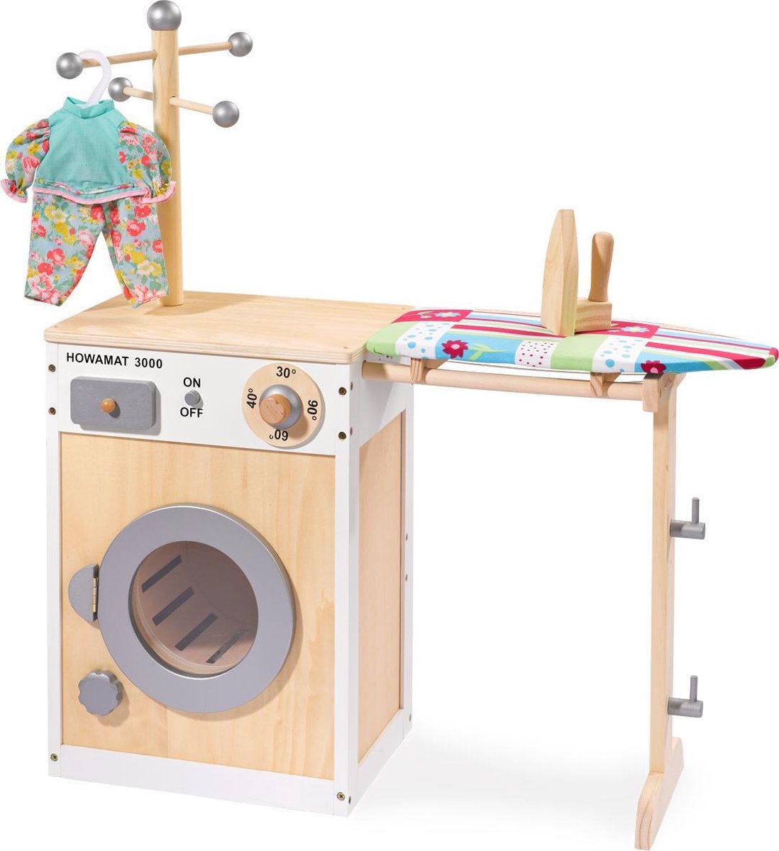 slijm Haas Neuropathie howa Houten Speelgoed Wasmachine met strijkplank, mand en strijkijzer 48141  | bol.com