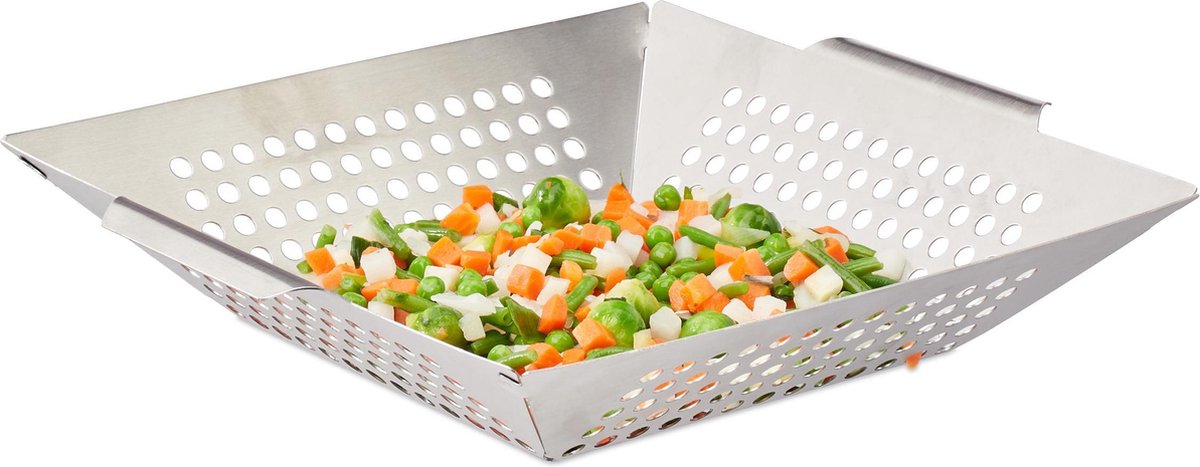 relaxdays grill mand - BBQ groentemand - mand voor de barbecue - edelstaal - geperforeerd XL
