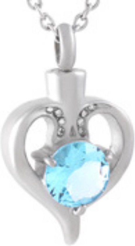 Ashanger Hart Met Steen Staal Zilverkleurig Zirkonia Blauw 3 2cm Bol