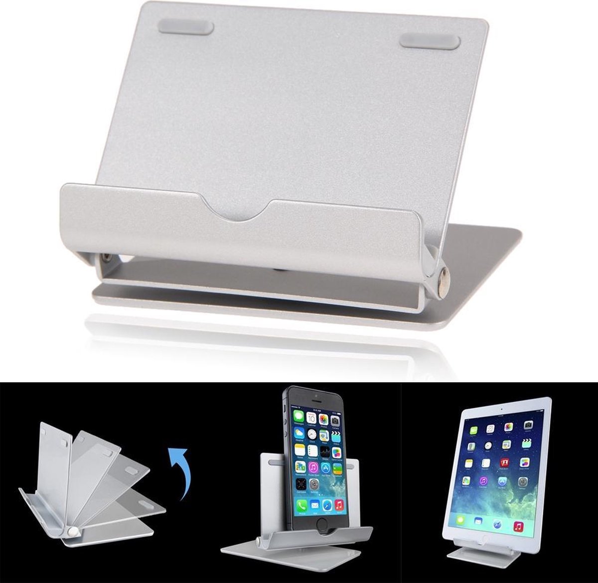 Universele Alu Tablet & Smartphone Standaard - 4-10 Inch - Geschikt Voor iPhone / iPad / Galaxy Tab Tafel Stand Houder
