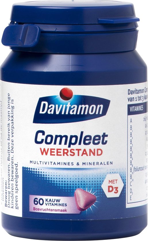 Davitamon Compleet Weerstand Kauwvitamines - Multivitamine - bosvruchten - 60 tabletten
