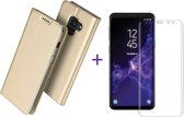 Samsung Galaxy S9 Plus - Lederen Wallet Hoesje Goud met Siliconen Houder - Portemonee Hoesje + Glas PET Folie Screen Protector Transparant 0.2mm