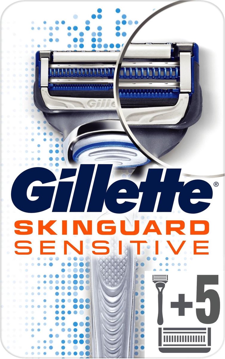 Gillette - SkinGuard Sensitive Scheersysteem + 5 Scheermesjes Mannen - Brievenbusverpakking