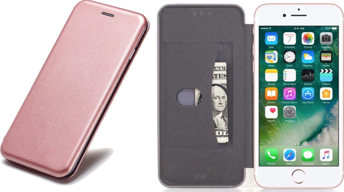 Hoesje geschikt voor iPhone 7 Plus - Book Case Kunstleer ThinShield Roségoud