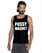 Pussymagnet tekst singlet shirt/ tanktop zwart heren XL