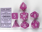 Chessex dobbelstenen set, 7 polydice, Opaque Light purple w/white