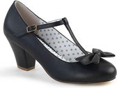 EU 35 = US 5 | WIGGLE-50 | 2 1/2 Cuben Heel T-Strap Pump W/ Bow