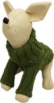 Gebreide kabel trui groen voor de hond - M ( rug lengte 30 cm, borst omvang 30 cm, nek omvang 22 cm )