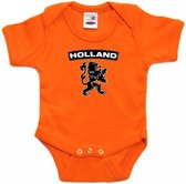 Oranje rompertje Holland met zwarte leeuw baby - oranje babykleding 80