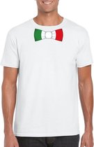 Wit t-shirt met Italiaanse vlag strikje heren - Italie supporter S