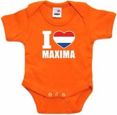 Oranje I love Maxima rompertje baby - oranje babykleding 56