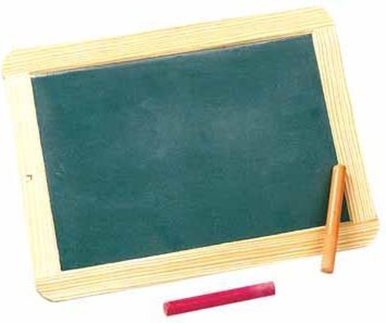 Groene lei met houten frame, met rode krijtjes.