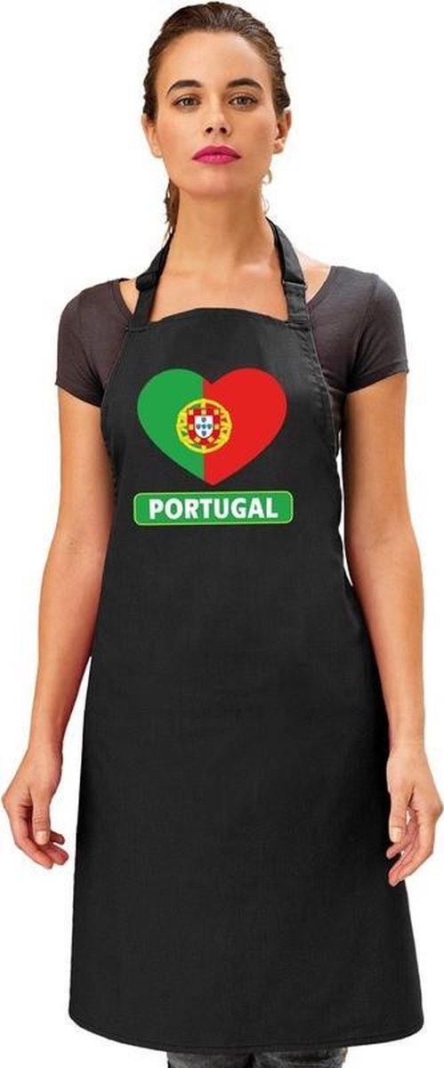 Portugal hart vlag barbecueschort/ keukenschort zwart