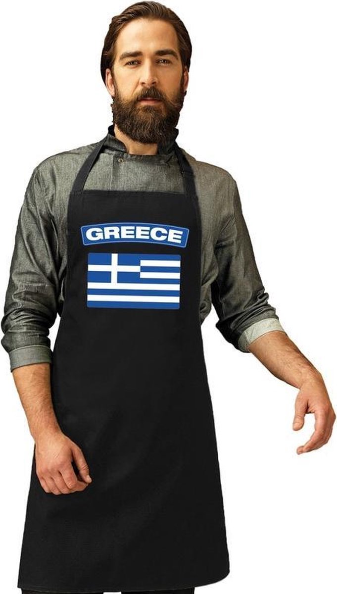 Griekenland vlag barbecueschort/ keukenschort zwart volwassenen