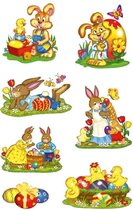42x Paashazen/konijnen stickers met glitter effect - kinderstickers - stickervellen - knutselspullen