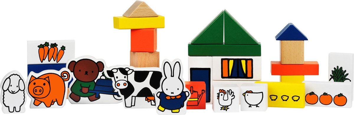 Nijntje houten blokken boerderij - 28 delig peuter speelset met boerderijdieren, bouwblokken - educatief speelgoed cadeau tip - vanaf 2 jaar - Bambolino Toys — afbeelding 7