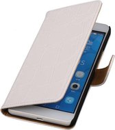 Croco Bookstyle Wallet Case Hoesjes voor Huawei Honor 6 Wit