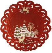 Robe de Noël Aspect Lin - Cerf - Rouge - Ronde - 40 cm