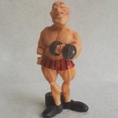 Bodybuilder – beeldje – gewichten - polyresin – funny sports – warren stratford – 8 x 6.5 x 15.5 cm