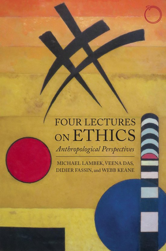 Livre avec des formes géométriques abstraites dans des tons jaunes, orange et noirs. Le titre 'FOUR LECTURES ON ETHICS' est central.