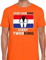Stop thinking start twerking t-shirt / shirt oranje heren - Koningsdag kleding L