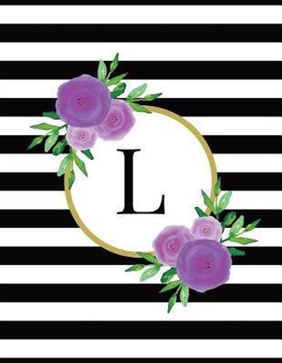 Black and White Striped Purple Floral Monogram Journal with  ... - cover