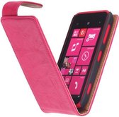 Polar Echt Lederen Nokia Lumia 620 Flipcase Hoesje Fuchsia - Cover Flip Case Hoes
