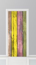 Deursticker - Roze/Geel/Groen planken