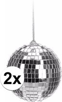 2x Kerst discobal zilver 6 cm - kerstbal