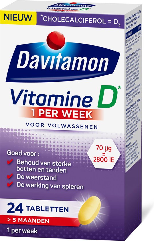Davitamon Vitamine D 1 per week - Voedingssupplement Vitamine D - 24 tabletten |