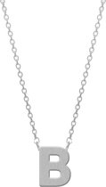 CO88 Collection Alphabet 8CN 11001 Stalen Collier met Hanger - Letter B 9 mm - Lengte 42+5 cm - Zilverkleurig