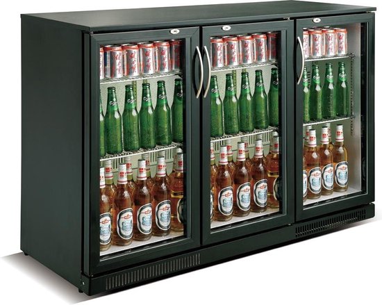 Combisteel 3 deurs barkoeling - 3 Glasdeuren Zwart - 298 Liter - LED verlichting - afsluitbaar - klapdeuren - 7455.1310