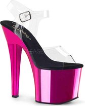 Pleaser Sandaal met enkelband, Paaldans schoenen -38 Shoes- MOON-708LG Paaldans schoenen Paars/Transparant