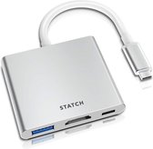 Universeel USB-C adapter voor Macbook met USB, HDMI, USB-C - Zilver - 3 in 1 USB-C - Geschikt voor Macbook / Chromebook / HP Spectre - Windows / Mac OS Laptop / Ultrabooks / Notebook - Statch