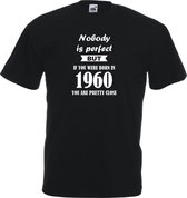 Mijncadeautje - Unisex T-shirt - Nobody is perfect - geboortejaar 1960 - zwart - maat M