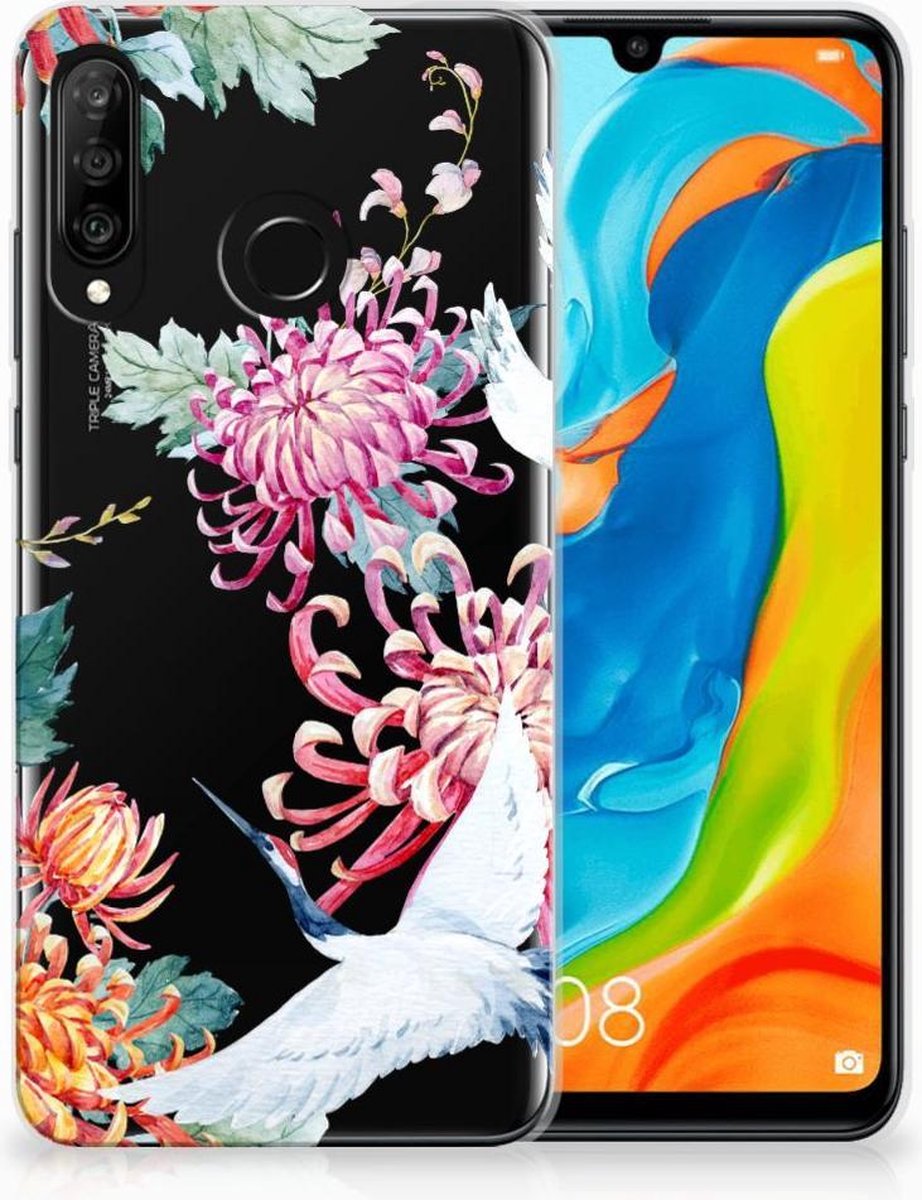 Huawei P30 Lite TPU Hoesje Bird Flowers