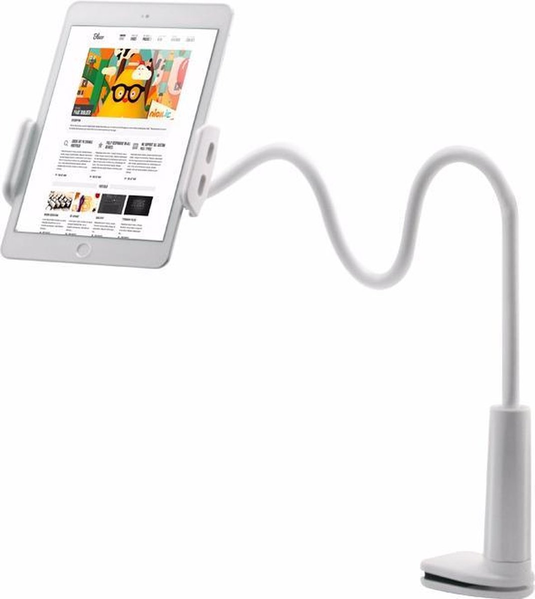 Flexibele Tablet houder Universele Tablethouder Stand Bureau Standaard iPad - Draagbaar - wit