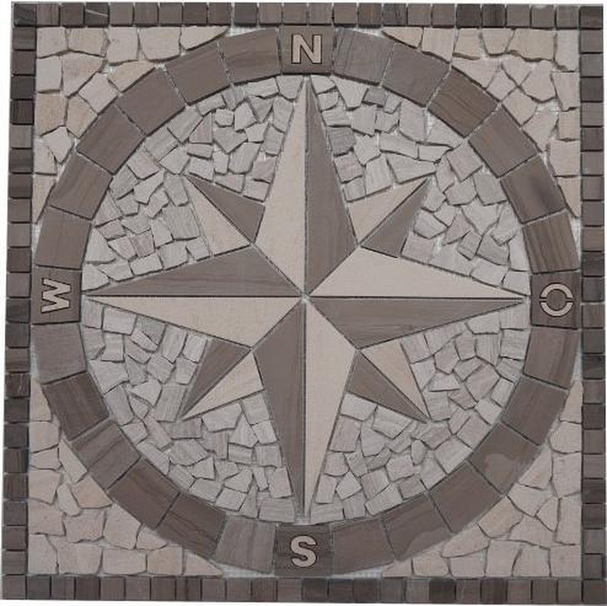 Mozaiek tegel - medallion - windroos - 60 x 60 cm - natuurkleur - 031 - Estile Mosaico