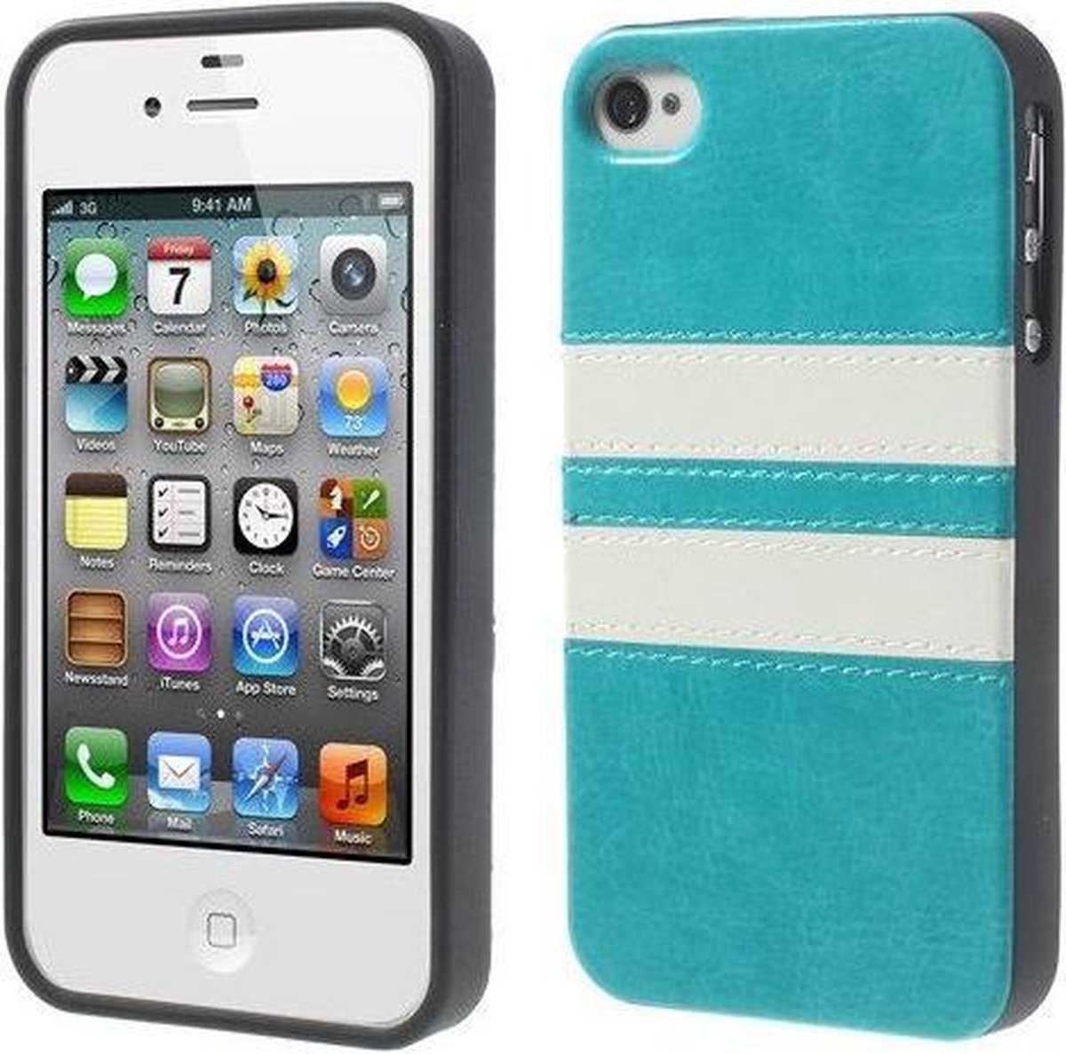 Crazy horse softcase met pu leer bedekt voor iphone 4/4s - blauw
