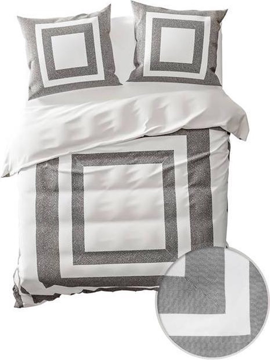 Yellow Plagne Dekbedovertrek - Eenpersoons - 140x200/220 cm - Off-White/Grey